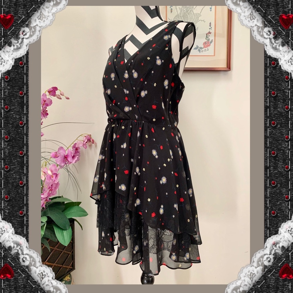BCBGeneration Lace Inserted Ruffle Floral Dress - Picture 3 of 11